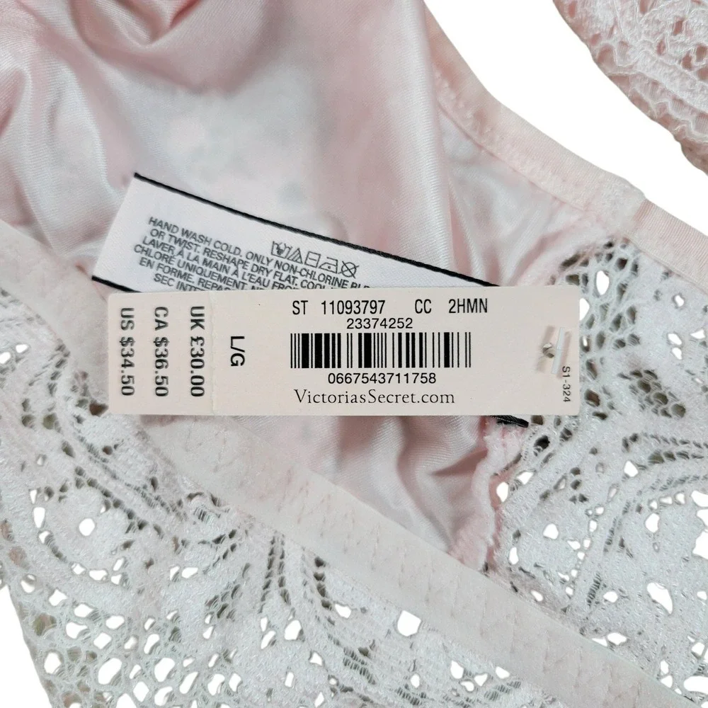 Victoria's Secret Bralette Womens L Pink Lace Long Line Plunge V-Neck Pullover